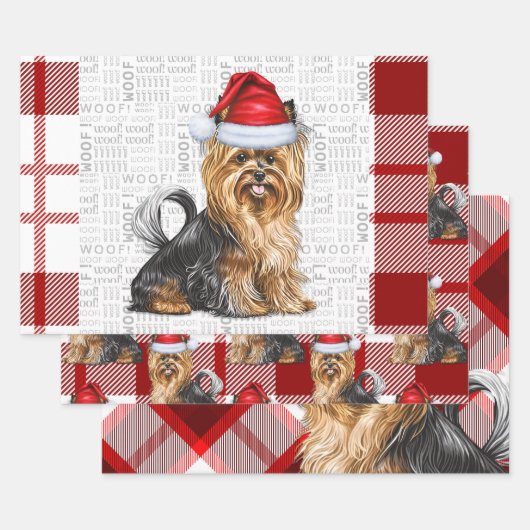 Biewer Terrier hond en Red Plaid vakantie Inpakpapier Vel (Set)