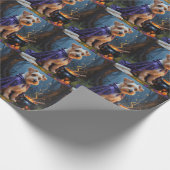 Biewer Terrier Hond grillig Halloween schilderij Cadeaupapier (Hoek)