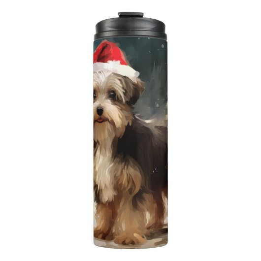 Biewer Terrier-hond in de sneeuw Kerstmis  Thermosbeker (Voorkant)