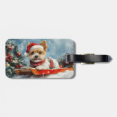Biewer Terrier Hond in Sledge Laat het Sneeuw Kers Bagagelabel (Achterkant horizontaal)
