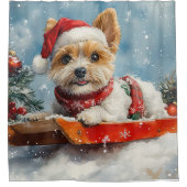 Biewer Terrier Hond in Sledge Laat het Sneeuw Kers Douchegordijn (Voorkant)