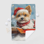 Biewer Terrier Hond in Sledge Laat het Sneeuw Kers Golfhanddoek (Insitu)