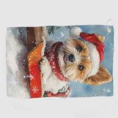 Biewer Terrier Hond in Sledge Laat het Sneeuw Kers Golfhanddoek (Horizontaal)