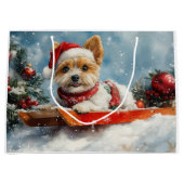 Biewer Terrier Hond in Sledge Laat het Sneeuw Kers Groot Cadeauzakje (Voorkant)