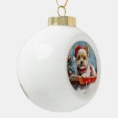 Biewer Terrier Hond in Sledge Laat het Sneeuw Kers Keramische Bal Ornament (Links)