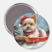 Biewer Terrier Hond in Sledge Laat het Sneeuw Kers Magneet (Voorkant / Achterkant)