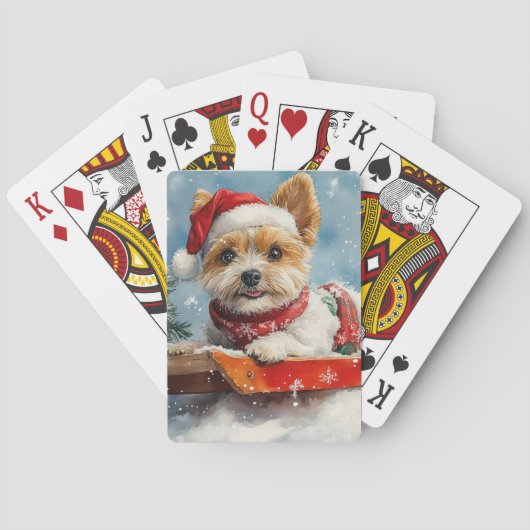Biewer Terrier Hond in Sledge Laat het Sneeuw Kers Pokerkaarten (Achterkant)