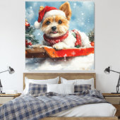Biewer Terrier-hond in slee Laat het sneeuwen Kers Canvas Afdruk (Insitu (Slaapkamer))
