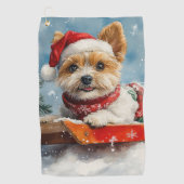 Biewer Terrier-hond in slee Laat het sneeuwen Kers Golfhanddoek (Voorkant)
