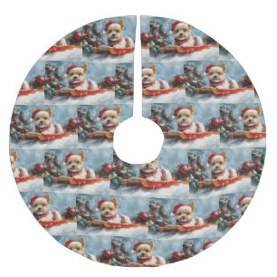 Biewer Terrier-hond in slee Laat het sneeuwen Kers Kerstboom Rok