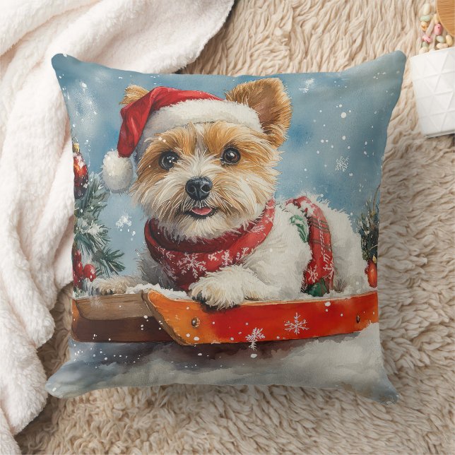 Biewer Terrier-hond in slee Laat het sneeuwen Kers Kussen (Deken)
