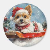 Biewer Terrier-hond in slee Laat het sneeuwen Kers Magneet (Voorkant)