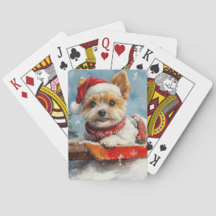 Biewer Terrier-hond in slee Laat het sneeuwen Kers Pokerkaarten