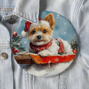 Biewer Terrier-hond in slee Laat het sneeuwen Kers Ronde Button 6,0 Cm