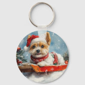 Biewer Terrier-hond in slee Laat het sneeuwen Kers Sleutelhanger (Achterkant)