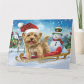 Biewer Terrier Hond in Sleigh Sneeuw Kerstmis Kaart (Voorkant)