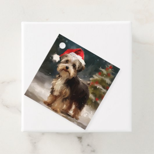 Biewer Terriër Hond in Sneeuw Kerstmis Bedankjes Labels (In situ)