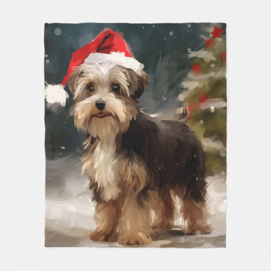 Biewer Terriër Hond in Sneeuw Kerstmis Fleece Deken (Voorkant)