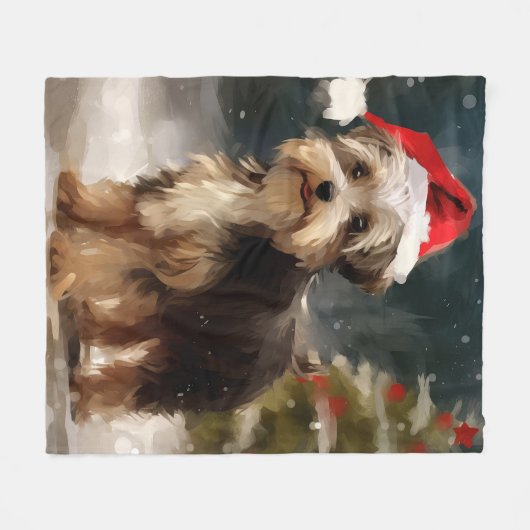 Biewer Terriër Hond in Sneeuw Kerstmis Fleece Deken (Voorkant (Horizontaal))