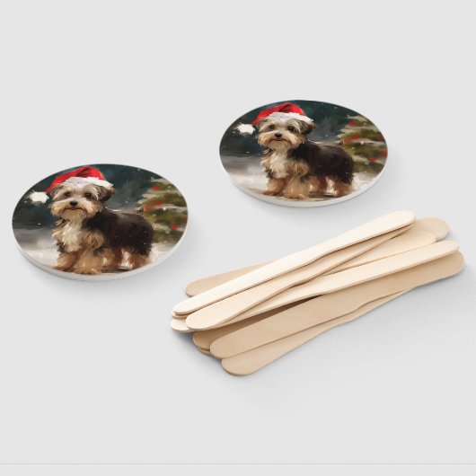 Biewer Terriër Hond in Sneeuw Kerstmis Handwaaier (Niet-gemonteerd)