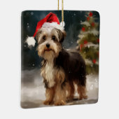 Biewer Terriër Hond in Sneeuw Kerstmis Keramisch Ornament (Rechts)