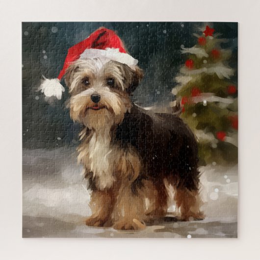 Biewer Terriër Hond in Sneeuw Kerstmis Legpuzzel (Verticaal)