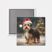 Biewer Terriër Hond in Sneeuw Kerstmis Magneet (Voorkant / Achterkant)