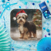 Biewer Terriër Hond in Sneeuw Kerstmis Papieren Bordje (Feest)