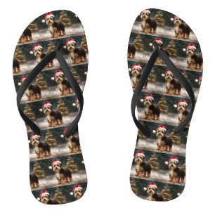 Biewer Terrier Hond in Sneeuw Kerstmis Teenslippers