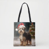 Biewer Terriër Hond in Sneeuw Kerstmis Tote Bag (Voorkant)