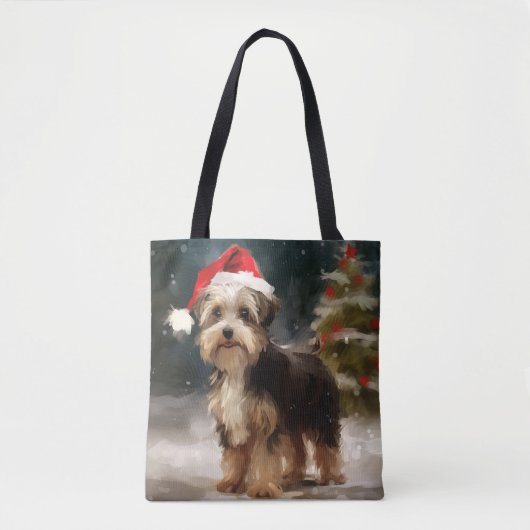 Biewer Terriër Hond in Sneeuw Kerstmis Tote Bag (Voorkant)