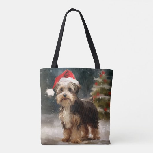 Biewer Terriër Hond in Sneeuw Kerstmis Tote Bag (Achterkant)