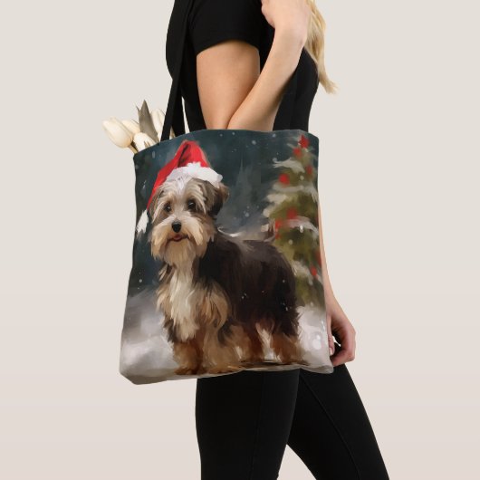 Biewer Terriër Hond in Sneeuw Kerstmis Tote Bag (Dichtbij)