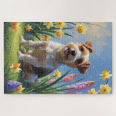 Biewer Terrier Hond Lente Bloemen Schilderij Legpuzzel (Horizontaal)