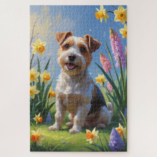 Biewer Terrier Hond Lente Bloemen Schilderij Legpuzzel (Verticaal)