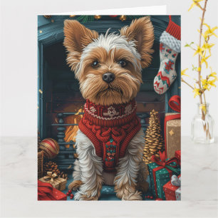 Biewer Terrier-hond met kerstcadeaus open haard Kaart