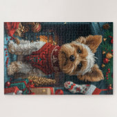 Biewer Terrier Hond met Kerstcadeaus Open haard Legpuzzel (Horizontaal)