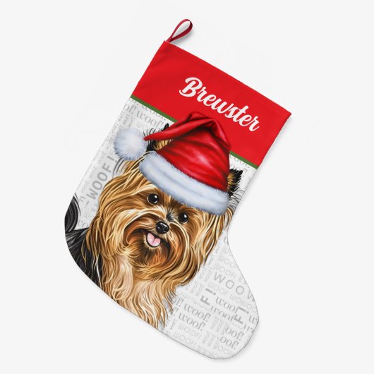 Biewer Terriër Hond met naam van hond Grote Kerstsok (Voorkant (Hangend))
