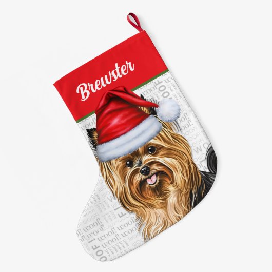 Biewer Terriër Hond met naam van hond Grote Kerstsok (Achterkant (Hangend))