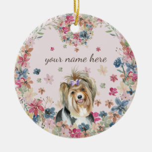 Biewer Terrier hond puppy bloem print Keramisch Ornament