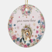Biewer Terrier hond puppy bloem print Keramisch Ornament (Links)
