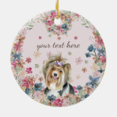 Biewer Terrier hond puppy bloem print Keramisch Ornament (Achterkant)