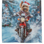Biewer Terrier Hond Rijden Motorfiets Kerstmis Douchegordijn (Voorkant)