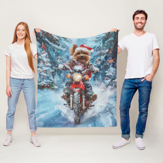 Biewer Terrier Hond Rijden Motorfiets Kerstmis Fleece Deken (In situ)