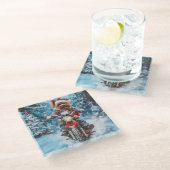 Biewer Terrier Hond Rijden Motorfiets Kerstmis Glazen Onderzetter (Schuin)