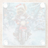 Biewer Terrier Hond Rijden Motorfiets Kerstmis Glazen Onderzetter (Achterkant)