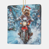 Biewer Terrier Hond Rijden Motorfiets Kerstmis Keramisch Ornament (Links)