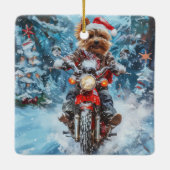 Biewer Terrier Hond Rijden Motorfiets Kerstmis Keramisch Ornament (Achterkant)