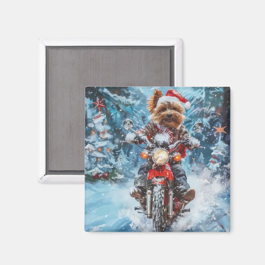 Biewer Terrier Hond Rijden Motorfiets Kerstmis Magneet (Voorkant / Achterkant)