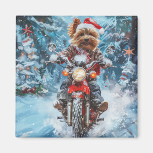 Biewer Terrier Hond Rijden Motorfiets Kerstmis Magneet